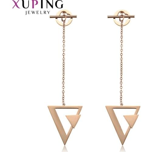 Xuping Jewelry Exquisite Triangle Shaped Rose Gold-color Plated Eardrops Earrings for Women Nice Birthday Gift 98007