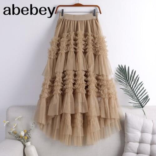 2021 Newest Hot Womens Tulle Skirt Elastic High Waist Underskirt Ballet Irregular Pleated Maxi Skirt Sheer Tutu Tulle Skirts