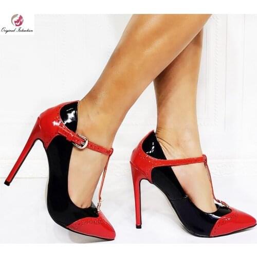 Women Pumps 2021 Mixed Color Pointed Toe Hollow Ladies High Heels Summer Pu Leather T Tied Buckle Strap Gladiator Sandals Shoes