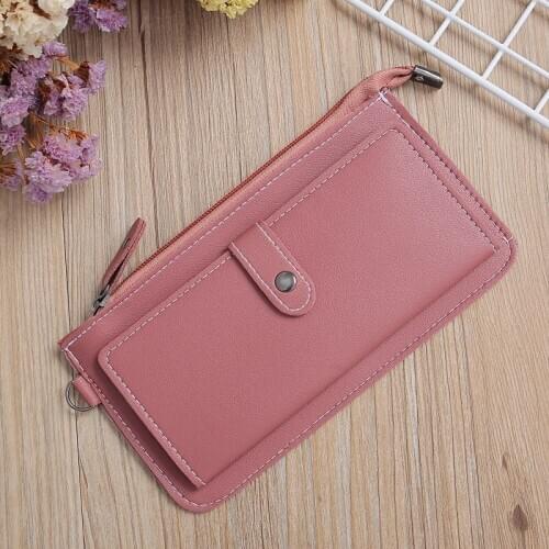 Womens Wallet High Capacity Card Holder Leather PU Bifold Ladies Solid Slim Wallets Women Zipper Long Style Clutch Purse Female