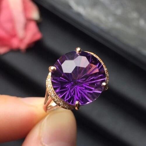 Fine Jewelry Real Pure 18K Gold Jewelry AU750 Round Shape 100% Natural Amethyst Gemstones Female Rings for Women Fine Ring