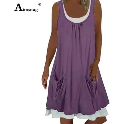 Plus Size 5xl Women Sweet Dress with Pocket Sleeveless Fake Two Suits Dress Latest Summer Casual Beach Dresses Femme Clothing