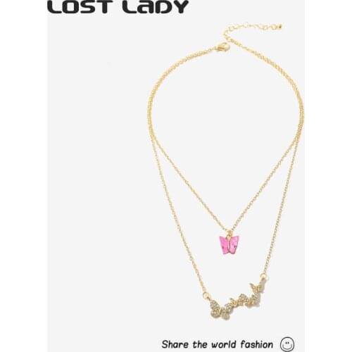 Lost Lady Multicolor Butterfly Pendants Necklaces Trendy Ultra-Cute Necklaces for Women Fashion Jewelry On The Neck Party Gifts