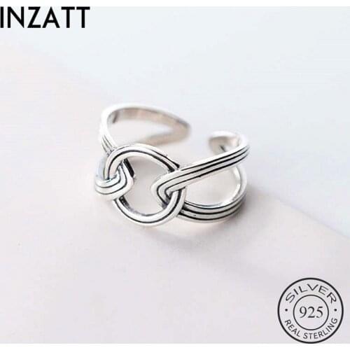 INZATT Real 925 Sterling Silver Vintage Line Cross Adjustable Ring For Fashion Woman Party Fine Jewelry Classic Accessories Gift