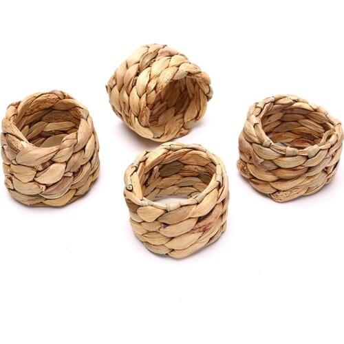 Natural Material Straw Corn Husk Napkin Holder Water Hyacinth Grass Napkin Buckle Napkin Ring Wedding Table Decoration