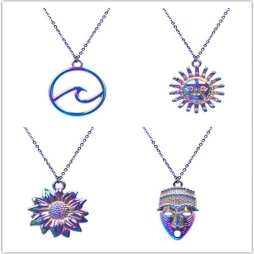 1PCS New Cute Animal Pendant Necklace Alloy Rainbow Color Sunflower Sweater Chain Accessories For Men Women Jewelry Gift