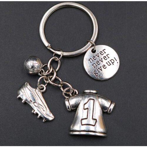1pc Never Give up Charms Sports T-shirt and Sneaker Pendant DIY Metal Inspirational Words Tag Keychain-I Love Football A1852