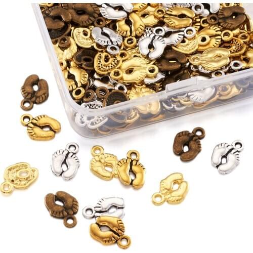 200pcs Tibetan Style Alloy Footprint Charms Lovely Feet Pendants for Bracelet Necklace Pendant Jewelry Making Finding DIY Supply