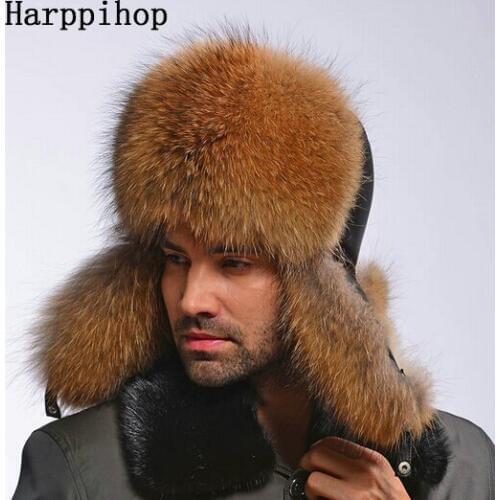 2017 best quality Natural Colour Men Winter Genuine Raccoon Dog Fur Hats