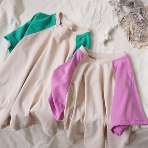 2021 new arrival girls boys patchwork tee summer short sleeve casual cotton kids t-shirt