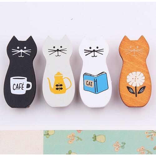 4pcs/set Cute Cat Shape Wooden Clip Decoration Fixed Photo Wood material Stationery Supplies (ss-1695)
