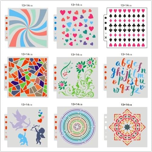 9PCS figure 13*14cm scrapbook stencils spray plastic mold shield DIY cake hollow Embellishment printing lace ruler