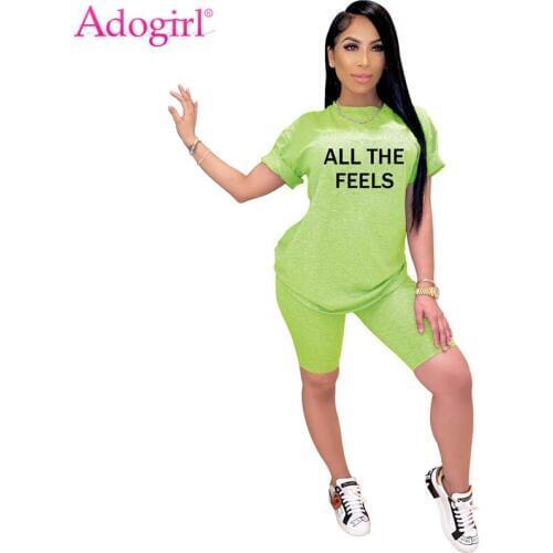 Adogirl S-XXL Letter Print Summer Two Piece Set Short Sleeve Loose T Shirt Top Shorts Women Fashion Tracksuit Home Apparel Suit
