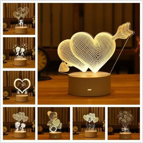 3D Acrylic Led Night Light Love Heart Party Decoration Unicorn Birthday Gift Baby Shower Bedroom Wedding Decoration Girl Bedroom