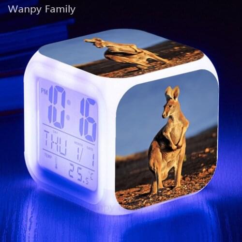 2020 New Kangaroo Alarm Clock 7 Color LED Glowing Digital Alarm Clock For Kids room Night Light Electronic Watches Clock