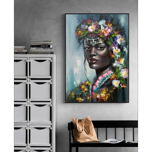 CMHOME Wall Art Flower Girl Oil Painting Picture Canvas Print Abstract Portrait Posters Printing for Home Decor No Frame