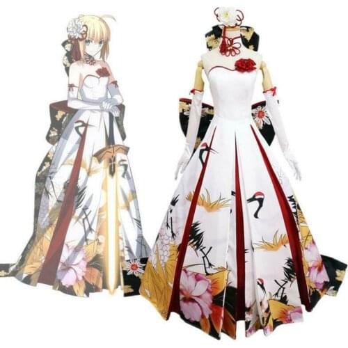 FGO Fate Grand Order Saber Party Wedding Maxi Long Dress Cosplay Costume Slim Fit Anime Cosplay Haikyuu Costumes
