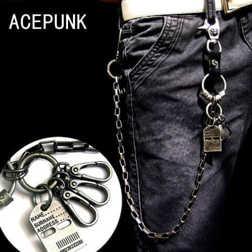 Long Metal Wallet Belt Chain Rock Punk Trousers Hipster Pant Jean Keychain Bronze Ring Clip Keyring Mens Hip Hop Jewelry