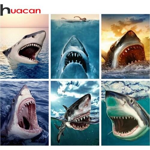 Huacan Full Square Diamond Painting Shark Wall Stickers Mosaic Embroidery Animal Sea Handmade Gift Home Decor