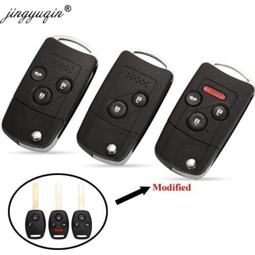 Jingyuqin Car Remote Key Shell Fob For HONDA ACCORD ELEMENT CR-V HR-V CITY JAZZ ODYSSEY CIVIC 2/3/4 BTN Modified Flip Key Case
