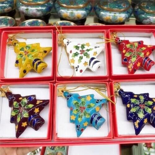 Collectibles 6pcs Chinese Cloisonne/Enamel Christmas Tree Ornament Charms Decor