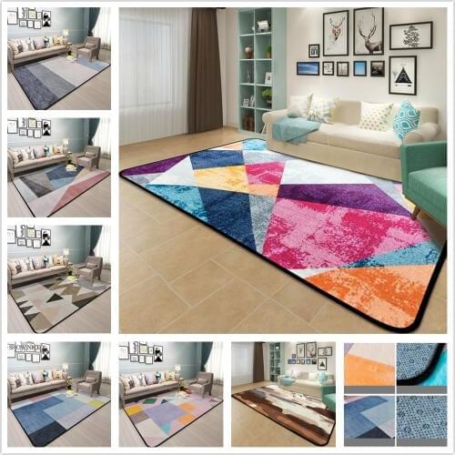 Colorful Spliced Carpets for Parlor Soft Flannel Living Room Area Rug Geometric Design Carpet Cloakroom Bedroom Anti-Slip Mat