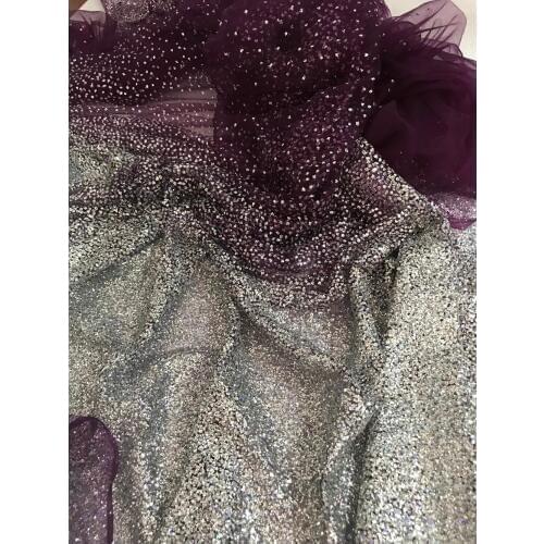 Unique glued glitter net lace fabric French net lace fabric SYJ-72021 with glued glitter decoration