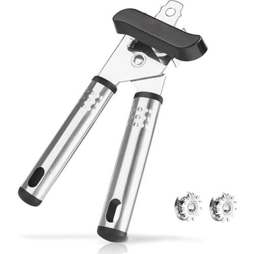 Kitchen Manual Can Opener Stainless Steel Can Opener, Easy Turn Knob Durable Handheld Can Opener with 2 Spare Wheel