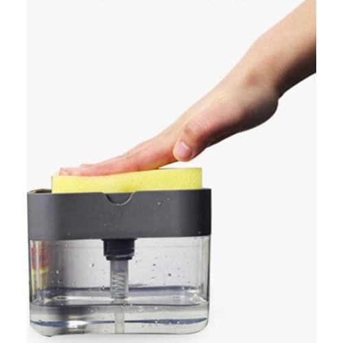 2 in1 Kitchen Liquid Soap Pump Dispenser Sponge Holder Press Countertop Rack with Sponge Holder Kitchen Cleaner Tool