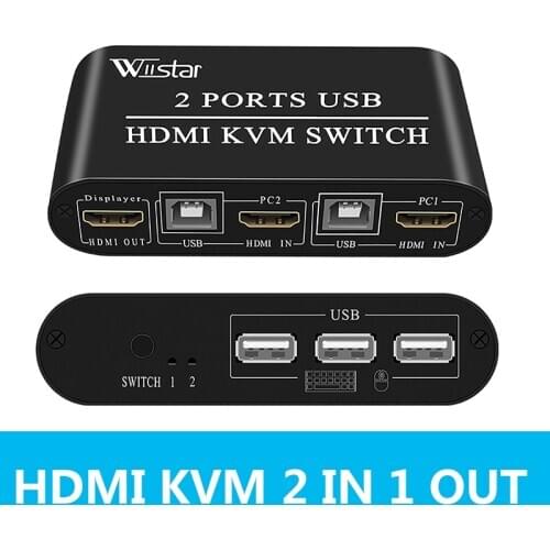 2x1HD KVM Switch 2 Port 4K USB Switch KVM 2x1 Switcher Splitter Box for Sharing Printer Keyboard Mouse KVM Switch HDMI-compatibl