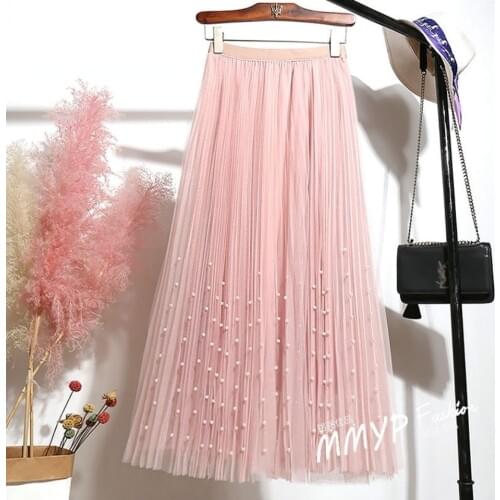 Summer Glitter Long Tulle Skirt Women Pleated Sequins Shiny Tutu Skirt High Waist A-Line Mesh Maxi Skirt