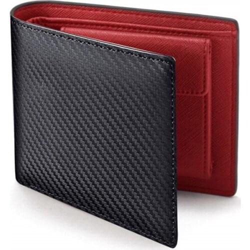 Fashion Carbon Fiber Mens Leather Wallet Casual Two-fold Leather Long Wallet Womens Multi-Card Change Pocket Short Wallet