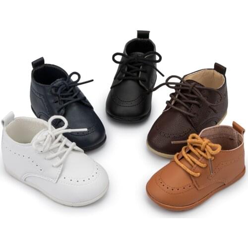 KIDSUN 2021 New Arrival Infant Baby Shoes Baptism Shoes PU Leather Toddler First Walkers Rubber Soft Sole Anti-slip Moccasins