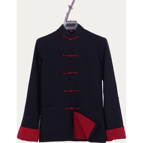 Mens Autumn New Double deck Long Sleeve Solid Jacket Cotton Traditional Chinese Kung Fu Coat Tai Chi Uniform