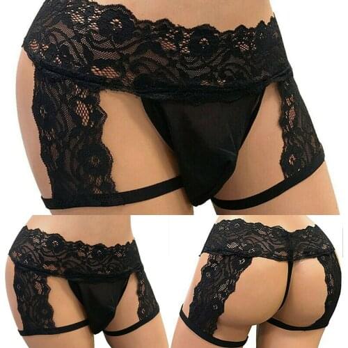 Man Sissy Sexy Mens Panties Underwear Men Underpants Lace Gay Thong Enhance Pouch Bikini Hollow Out Man Briefs Jockstrap Pants