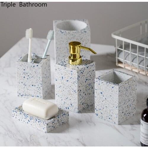 Nordic Bathroom Accessories Set Resin Soap Dish Mouth Cup Toothbrush Holder Liquid Soap Bottle Container Wash Four Piece Set