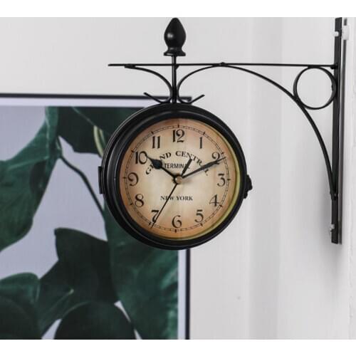 Outdoor Garden Wall Clock Double Sided Outside Bracket Y2S4