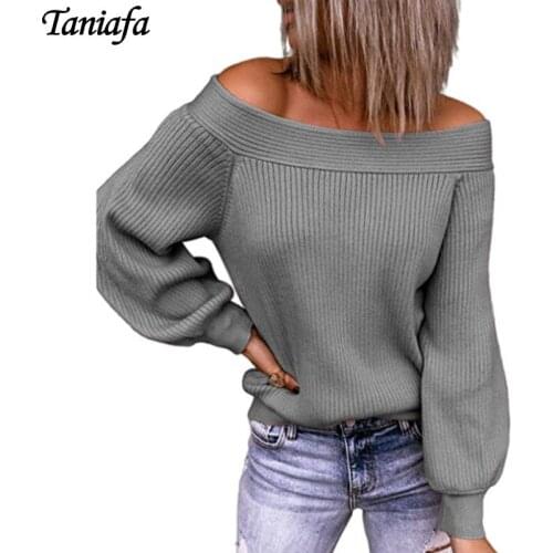 Casual Solid Color Loose Knit Sweater Autumn and Winter Women One-neck Pullover Sweater