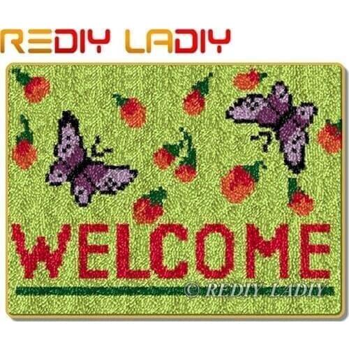 Latch Hook Rug Welcome Butterfly Crocheting Carpet Rug 100% Acrylic Yarn Sofa Cushion Mat DIY Carpet Rug Home Decor Art & Crafts