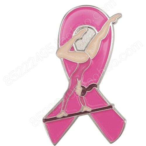 Breast Cancer Awareness Girl Gymnast Pink Ribbon Lapel Pins