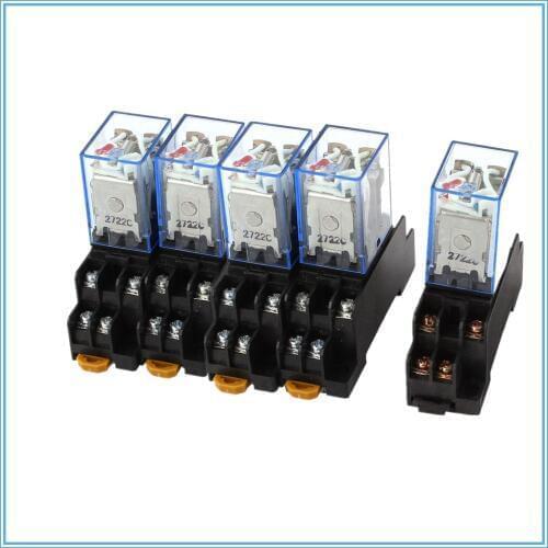 5PC 220V 10A Coil Power Relay DPDT LY2NJ HH62P HHC68A-2Z With Socket Base