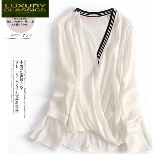 Silk Spring Autumn Real Womens Blouse Vintage Plus Size White Blusas Mujer De Moda 2021 Elegant Women Tops Shirts 3477