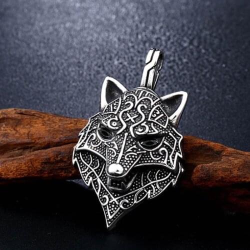 Nordic Viking Amulet Scandinavian Wolf Head Necklace Animal Pendant Necklace Faqshion Punk Jewelry