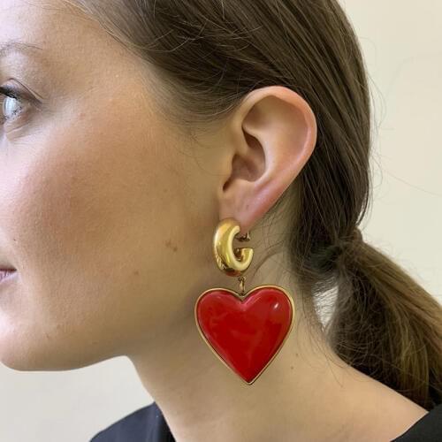 SRCOI Vintage Red Black Metal Enamel Love Heart Earring Fashion Romantic Gothic Pendant Hip Hop Drop Dangle Earring Women Girl