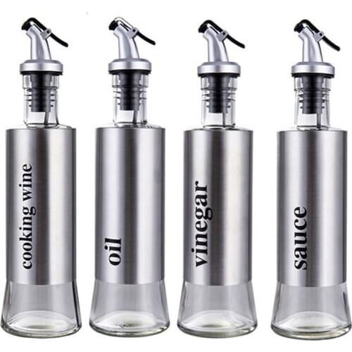 4PCS Glass Stainless Steel Leakproof Seasoning Bottle Household Oil Dispenser Soy Sauce Bottle Vinegar Pot Kitchen Tools