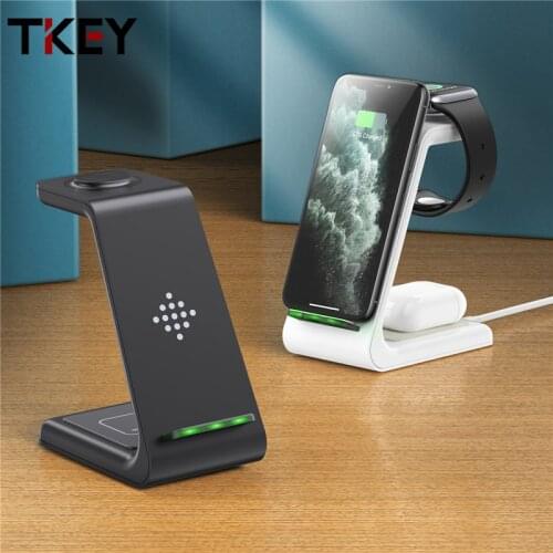 TKEY 10W Fast Charge 3 In 1 Wireless Charger StandFor Iphone XS 11 12 Pro Charger Dock For Apple Watch Airpods Wireless Charger