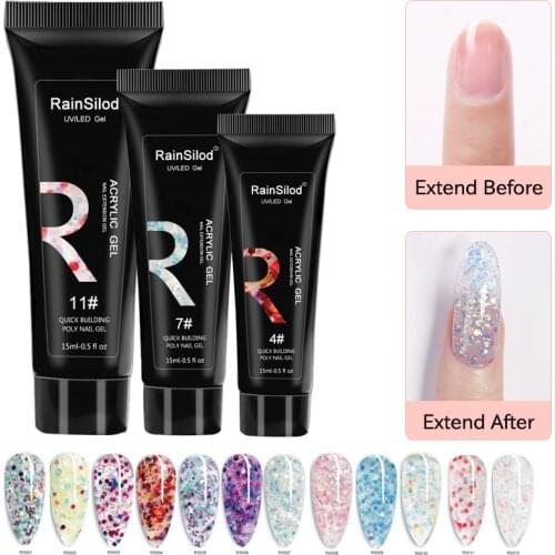 UV Poly Nail Gel 15ml Manicure Glue For DIY Long Nail Tips Extension Finge Quick Building Glitter Polygels Acrylic Gel Polish