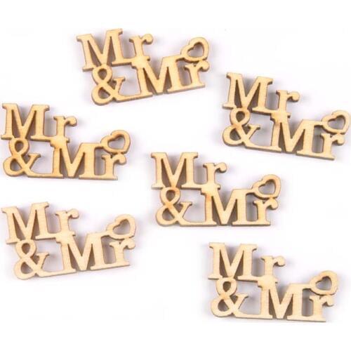 20Pcs Mr&Mrs Pattern Wooden Decoration DIY Accessories For Handmade Home Wood Slices Craft Scrapbook Embellishment 20x35mm M1944