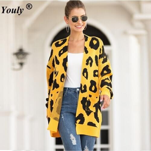 2020 New Autumn And Winter Sweater Womens European And American-Style Hot Selling Mid-length Dual Pocket Leopord Pattern Cardig