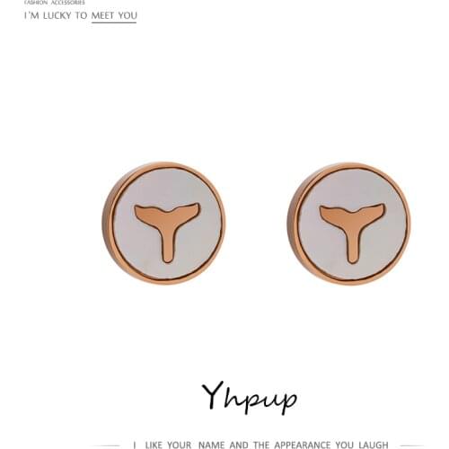 Yhpup Trendy Tiny Round Geometric 316L Stud Earrings Fishtail Stainless Steel Rose Gold Brincos for Women Party Office Jewelry